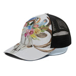Boho Floral Deer Skull Print Black Mesh Trucker Cap