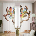 Boho Floral Deer Skull Print Dimout Pencil Pleat Curtains