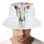 Boho Floral Deer Skull Print Bucket Hat
