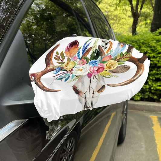 Boho Floral Deer Skull Print Car Side Mirror Covers