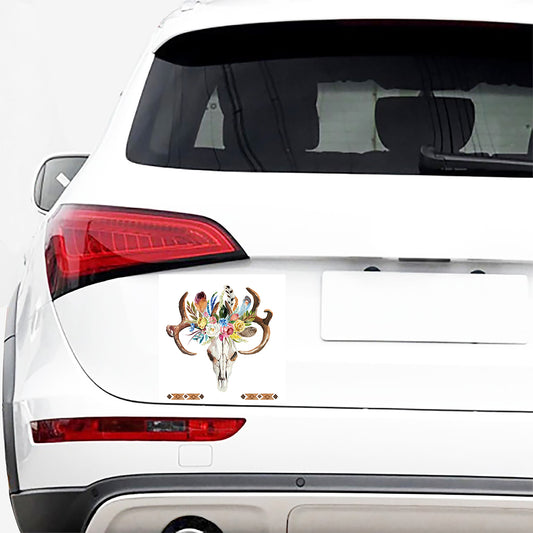 Boho Floral Deer Skull Print Car Sticker
