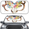 Boho Floral Deer Skull Print Car Windshield Sun Shade