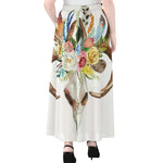 Boho Floral Deer Skull Print Chiffon Maxi Skirt