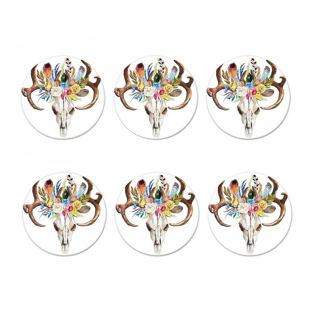 Boho Floral Deer Skull Print Coaster Set