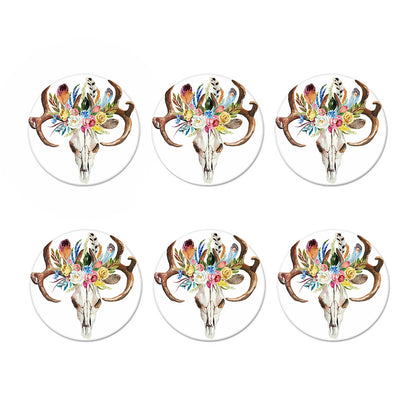 Boho Floral Deer Skull Print Coaster Set