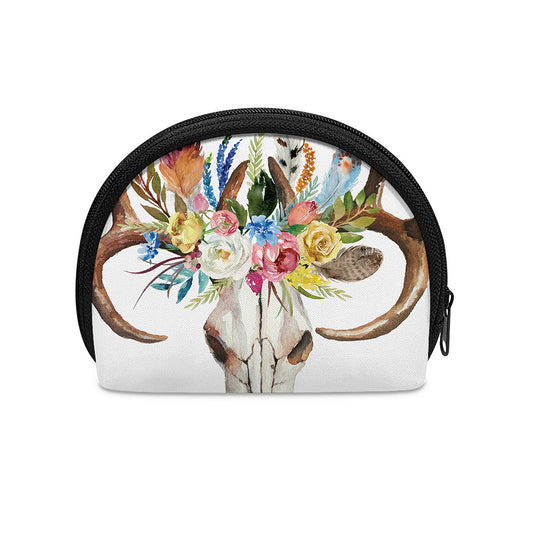 Boho Floral Deer Skull Print Coin Purse