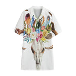 Boho Floral Deer Skull Print Cotton Hawaiian Shirt