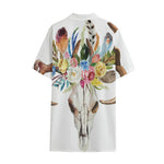 Boho Floral Deer Skull Print Cotton Hawaiian Shirt