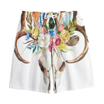 Boho Floral Deer Skull Print Cotton Shorts