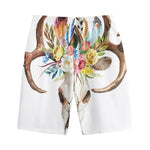 Boho Floral Deer Skull Print Cotton Shorts