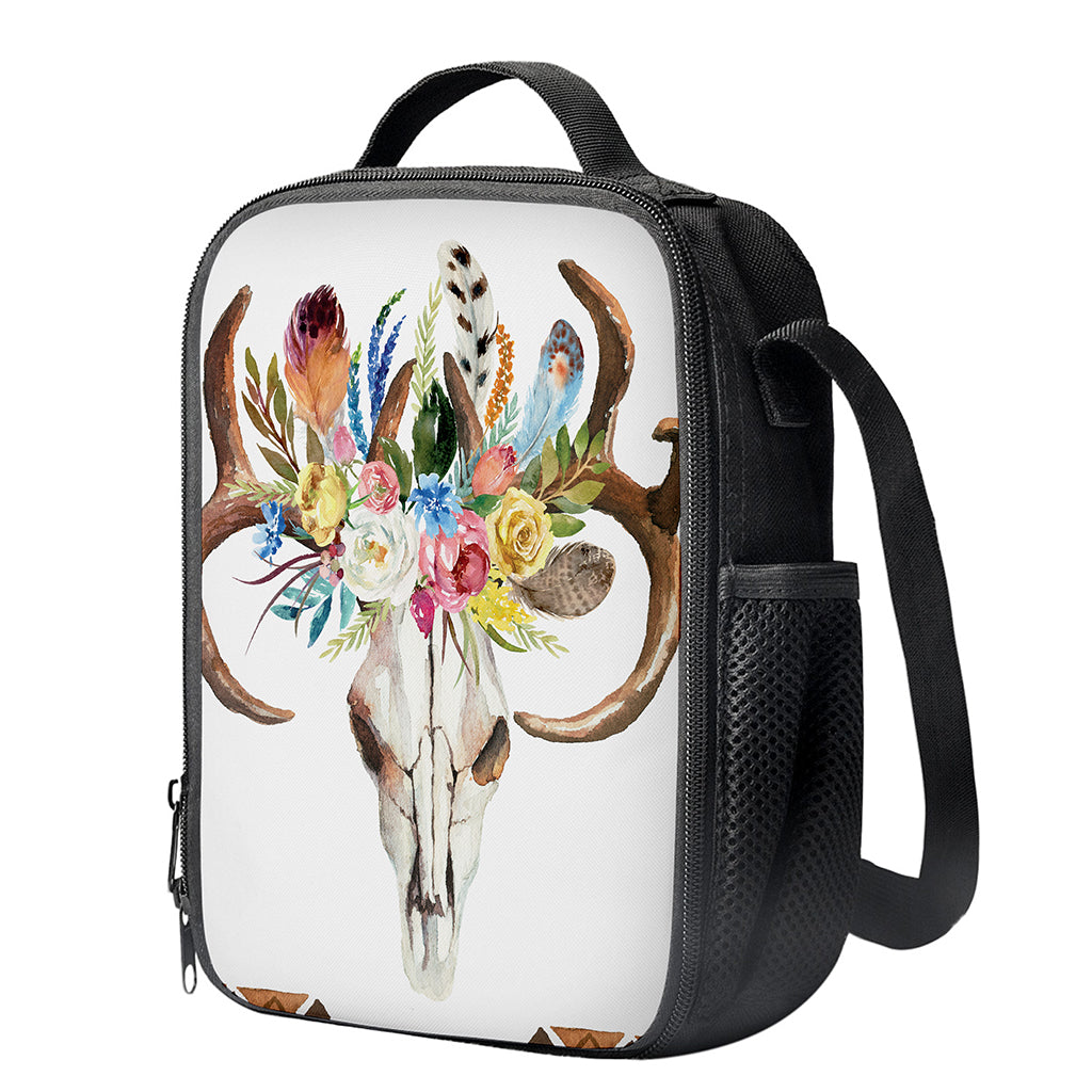 Boho Floral Deer Skull Print Crossbody Lunch Bag