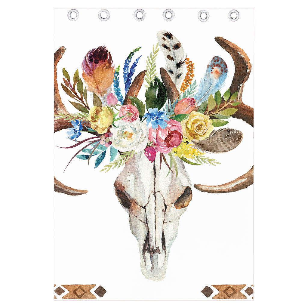 Boho Floral Deer Skull Print Curtain