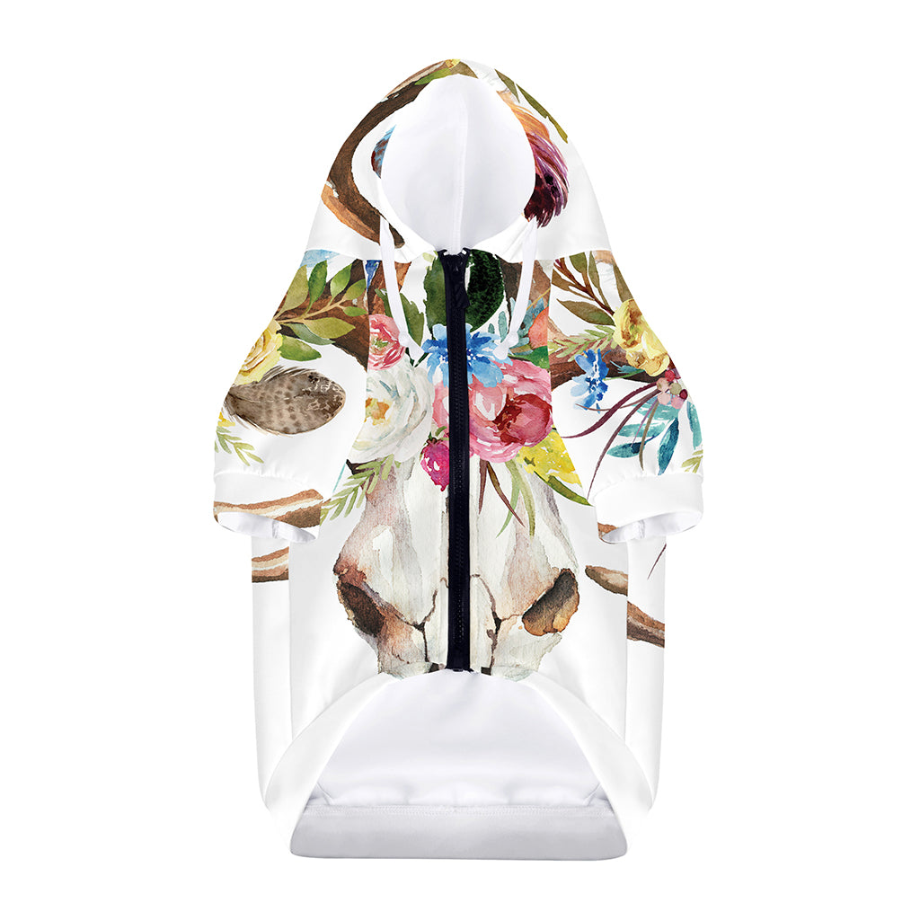Boho Floral Deer Skull Print Dog Zip Up Hoodie