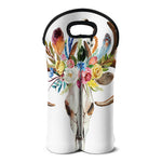 Boho Floral Deer Skull Print Double Neoprene Wine Tote