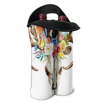 Boho Floral Deer Skull Print Double Neoprene Wine Tote