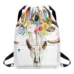 Boho Floral Deer Skull Print Drawstring Backpack