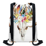 Boho Floral Deer Skull Print Drawstring Backpack