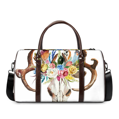 Boho Floral Deer Skull Print Duffle Bag