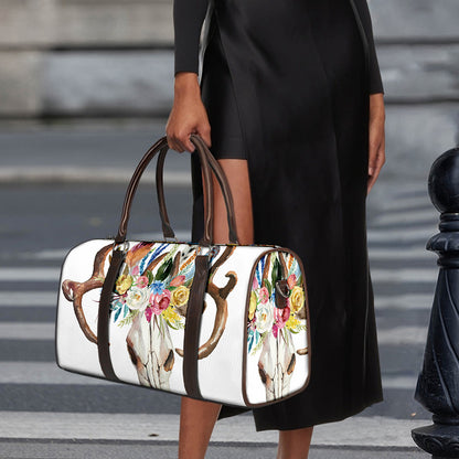 Boho Floral Deer Skull Print Duffle Bag