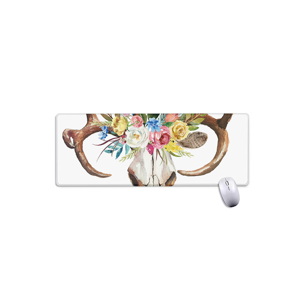 Boho Floral Deer Skull Print Extended Mouse Pad