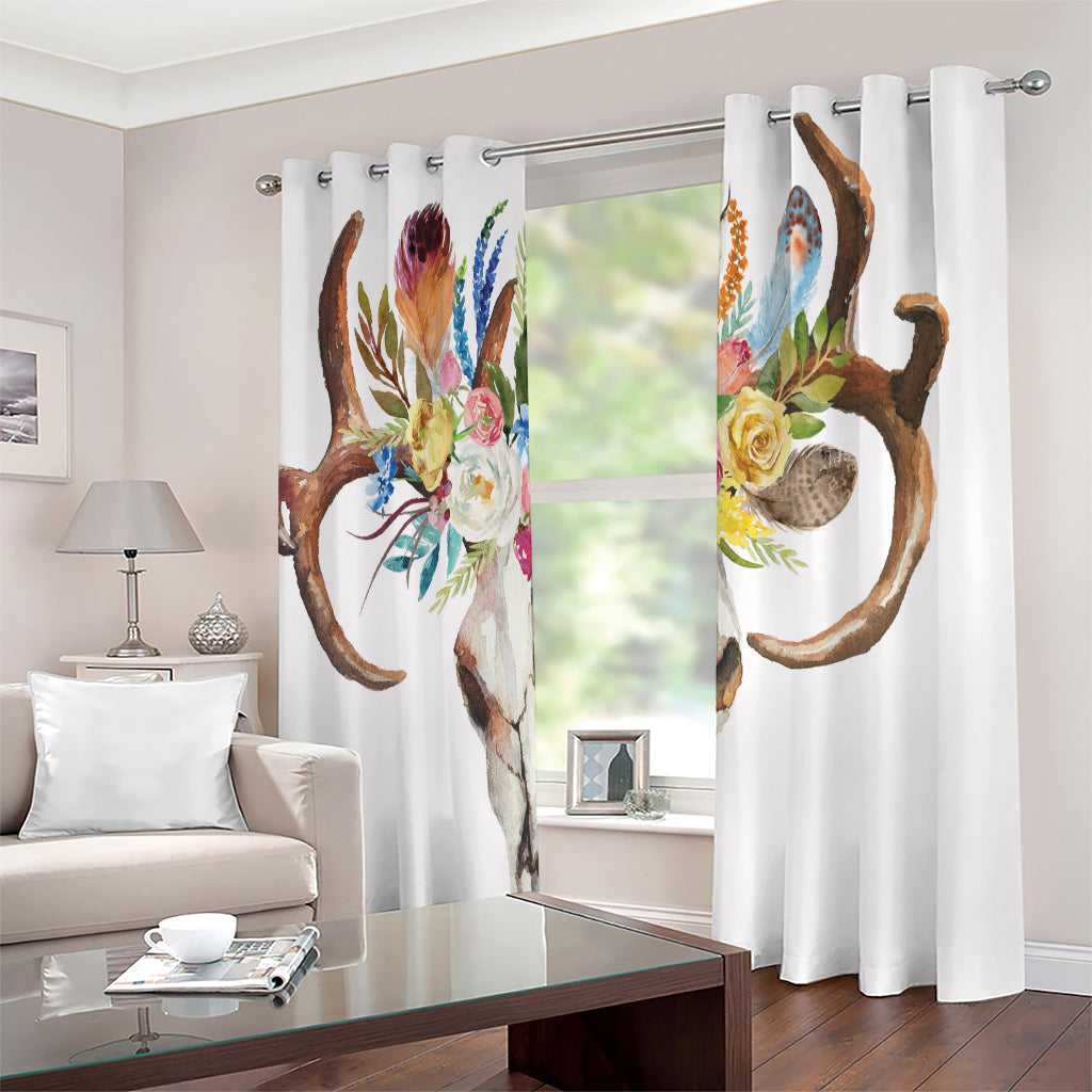 Boho Floral Deer Skull Print Extra Wide Grommet Curtains
