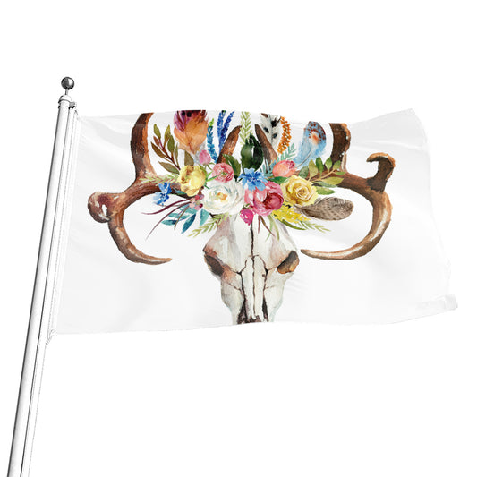 Boho Floral Deer Skull Print Flag