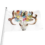 Boho Floral Deer Skull Print Flag