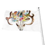 Boho Floral Deer Skull Print Flag