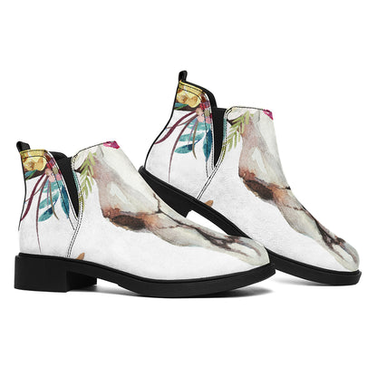 Boho Floral Deer Skull Print Flat Ankle Boots