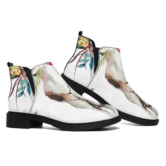 Boho Floral Deer Skull Print Flat Ankle Boots