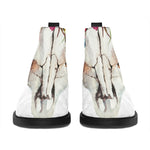 Boho Floral Deer Skull Print Flat Ankle Boots