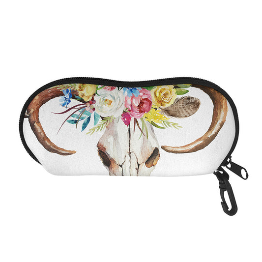 Boho Floral Deer Skull Print Glasses Case