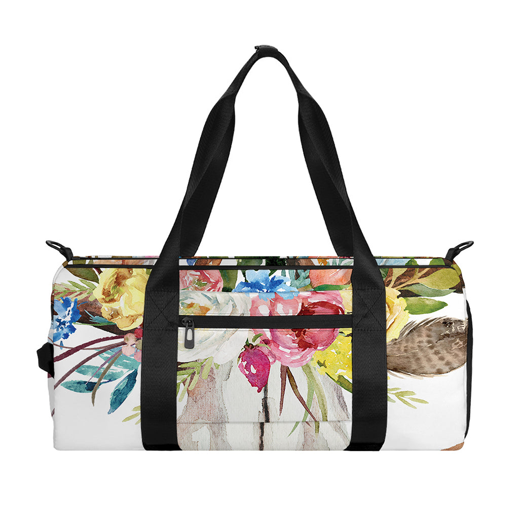 Boho Floral Deer Skull Print Gym Bag
