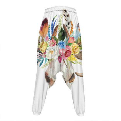 Boho Floral Deer Skull Print Hammer Pants