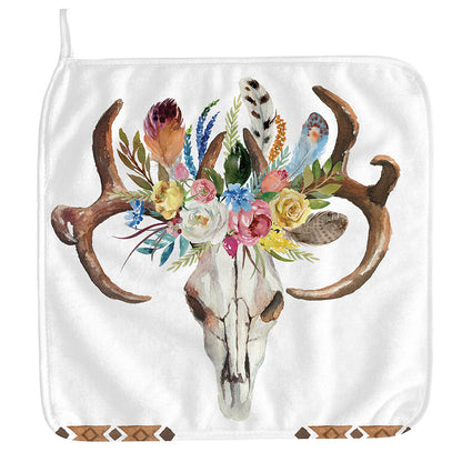 Boho Floral Deer Skull Print Hand Towel