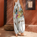 Boho Floral Deer Skull Print Harem Pants