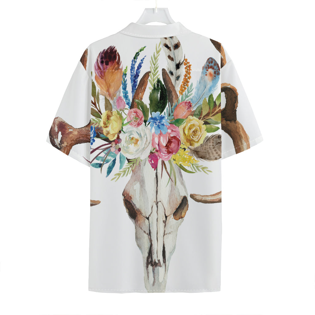Boho Floral Deer Skull Print Hawaiian Shirt