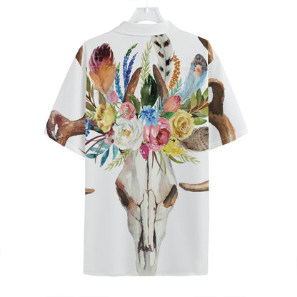 Boho Floral Deer Skull Print Hawaiian Shirt