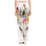 Boho Floral Deer Skull Print High Slit Maxi Skirt