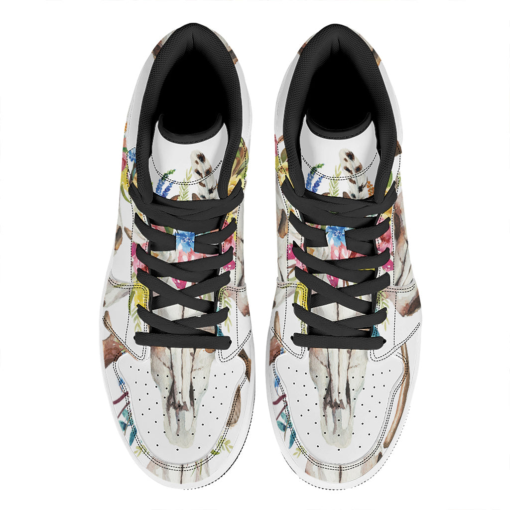 Boho Floral Deer Skull Print High Top Leather Sneakers