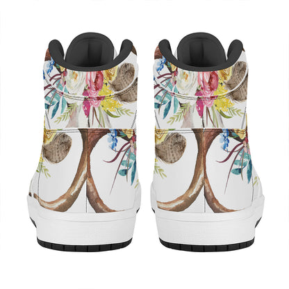 Boho Floral Deer Skull Print High Top Leather Sneakers