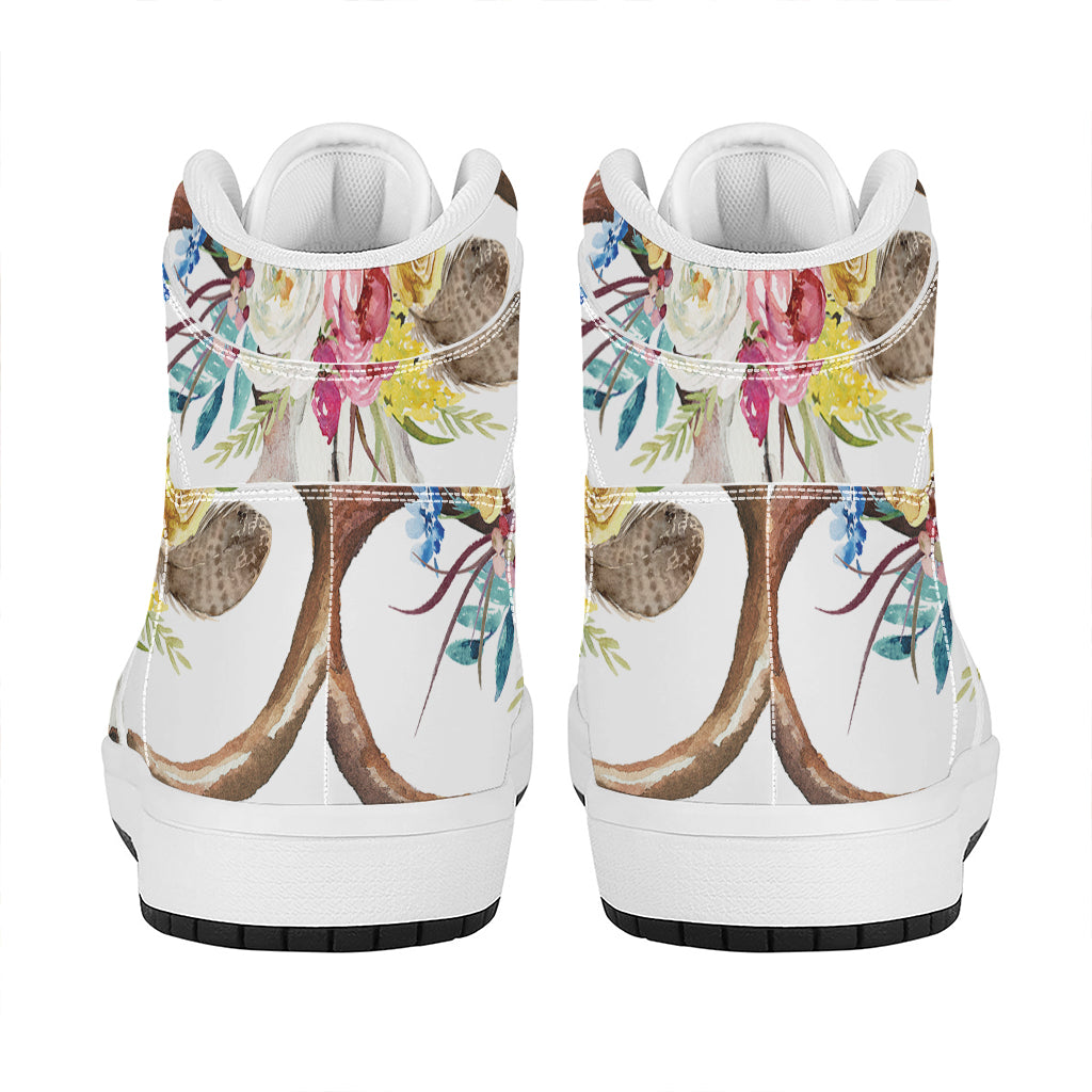 Boho Floral Deer Skull Print High Top Leather Sneakers