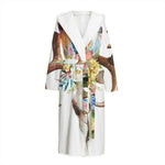 Boho Floral Deer Skull Print Hooded Bathrobe
