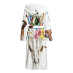Boho Floral Deer Skull Print Hooded Bathrobe