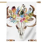 Boho Floral Deer Skull Print House Flag