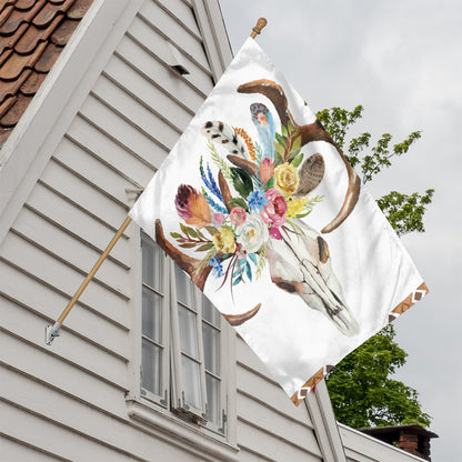 Boho Floral Deer Skull Print House Flag