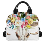 Boho Floral Deer Skull Print Insulated Lunch Bag