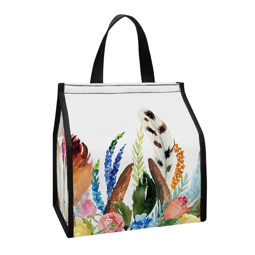 Boho Floral Deer Skull Print Insulated Lunch Tote