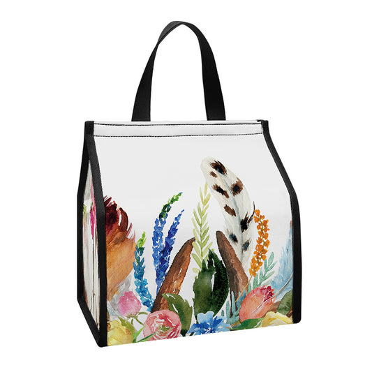 Boho Floral Deer Skull Print Insulated Lunch Tote