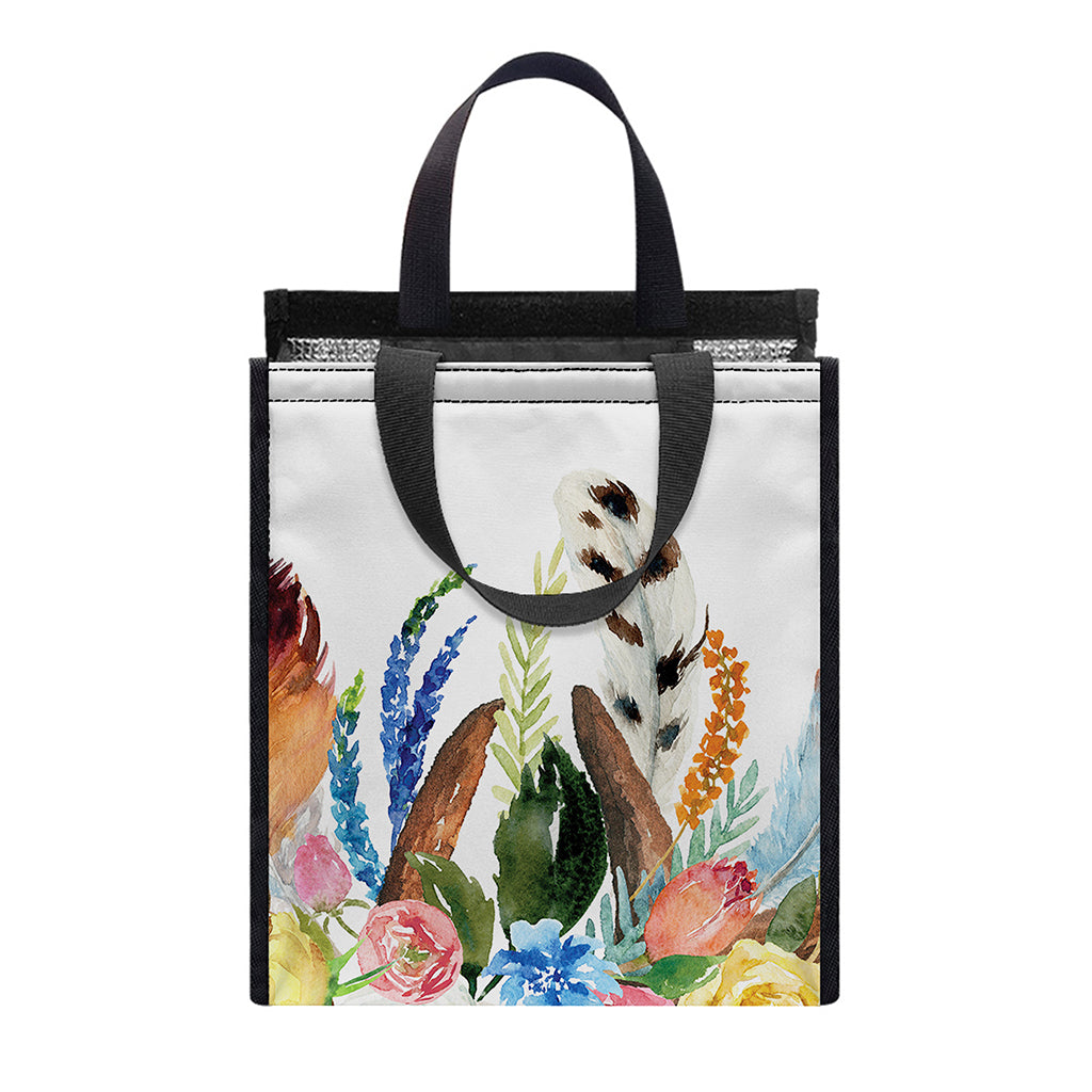 Boho Floral Deer Skull Print Insulated Lunch Tote